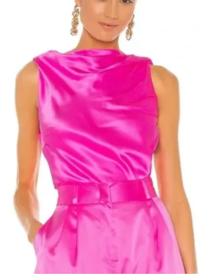 The Bar Asher Silk Backless Top in Bubblegum Hot Pink Size Medium thumbnail 1