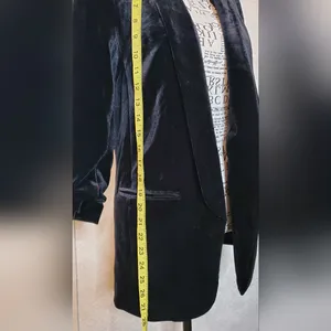 Express Velvet Longline Blazer Black Soft Velvet Open Front Jacket Women XS/TP thumbnail 5