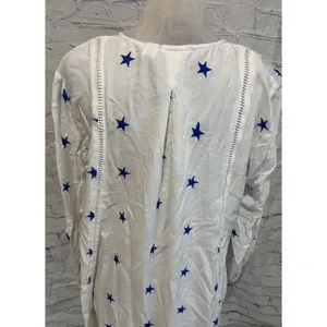 Kaktus Nautical Embroidered Stars Peasant Top Size M Tassels White Blue Festive thumbnail 5
