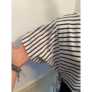 Cider Black & White Striped Cropped Tee Shirt with Side Ties Basic Minimalist thumbnail 2