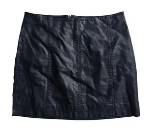 Free People Black Vegan Leather Mini Skirt Faux Leather Panel Seam Size 12‎ thumbnail 1