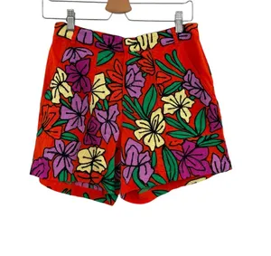 Roller Rabbit Jorales Sierra Embroidered Floral Shorts Red Orange Small NWT‎ thumbnail 1