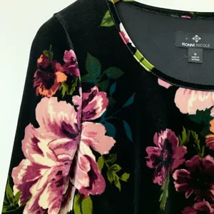 Ronnie Nicole Floral‎ Velvet Midi Dress Size 8 thumbnail 5