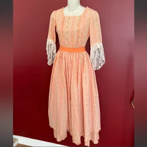 70s Bridgerton peach midi dress cottagecore thumbnail 6