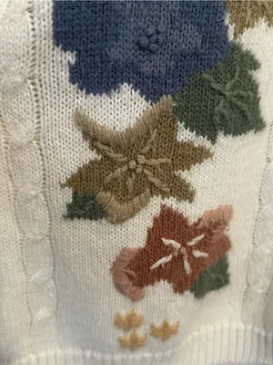 Vintage Cream Floral Embroidered Cardigan Sweater Cottagecore Forrest Fairy thumbnail 3