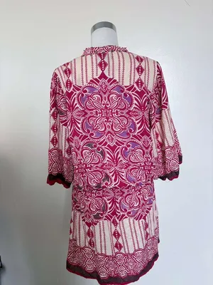 Angie Pink and Cream Printed V Neck Dress thumbnail 4