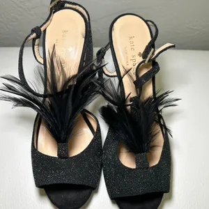 Kate Spade‎ Glitter Feather Black Open Toe Slingback Pumps Heels Size 7 thumbnail 3