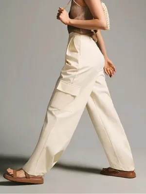 NWT Anthropologie Du Paradis Wide Leg Cargo Pants Cream Size 10 Retail $170.00 thumbnail 3