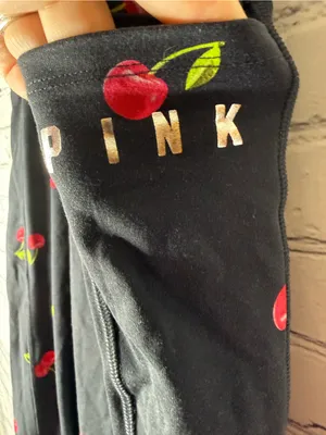 Women’s VS Pink Black Leggings with Red Cherry Print size large thumbnail 5