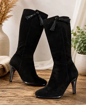 Cole Haan Nancy Nike Air Tall Black Suede Riding Boots with Tassel, size 8.5 thumbnail 1