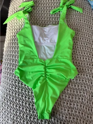 Neon green one piece with low back and ruched butt swimsuit size small wot thumbnail 5