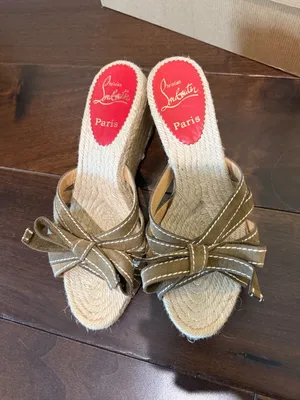 Christian Louboutin Tiburon Natural Strappy Wedge Heels Sandals Size 8 thumbnail 2