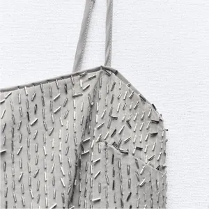 NWT Zara Silver Beaded Mini dress with adjustable Straps and Zipper closure thumbnail 8