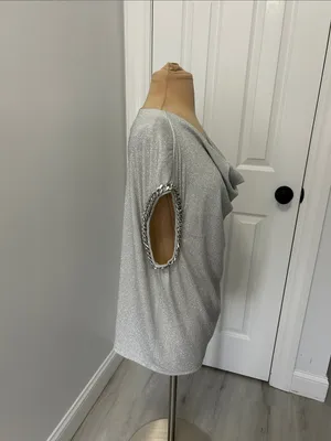 Vocal Silver Metallic Chain Trim Draped Nevj Sleeveless Top thumbnail 4