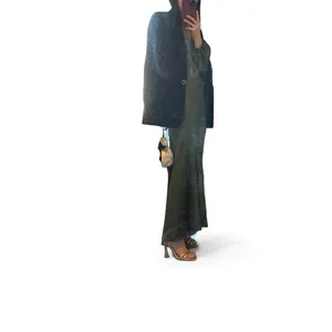 Olive Green Satin-Effect Backless Tie Maxi Dress – Long Sleeve Mermaid Silhouette thumbnail 4