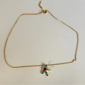 Gold Multicolor Gemstone Letter Necklace - Women's Jewelry thumbnail 2