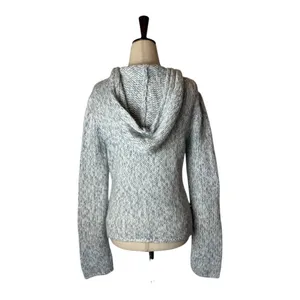 By Next Era Sweater Women Medium Blue White Cable Knit Hooded Pullover‎ Tassel thumbnail 2
