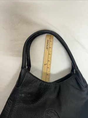 Black Hobo Leather Shoulder Bag with Double Handles thumbnail 7