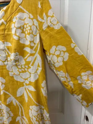 Boden Women’s 100% Linen Shift Dress Size 6R Yellow/White Floral Resortwear thumbnail 6