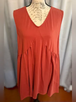 Rust V-Neck Sleeveless Babydoll Flowy Mini Sundress thumbnail 2
