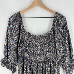 Elloh Multicolor Ditsy Floral Smocked 3/4 Puff Sleeve Tiered Midi Dress‎ Prairie thumbnail 2