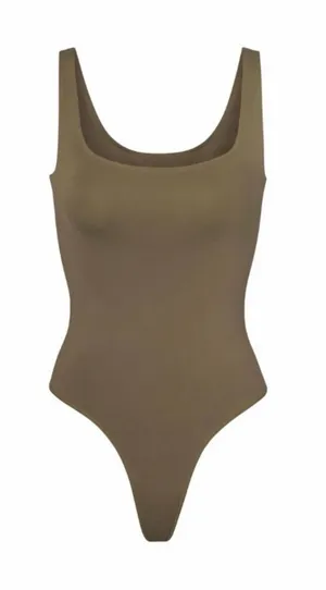 Skims Soft Smoothing Thong Bodysuit in Army Green Size XS thumbnail 1
