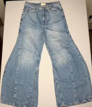 Free People We The Free Eden High Slouchy Flare Jeans Light Blue Denim Womens Size 28 thumbnail 1