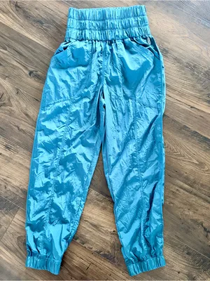 Free People FP Movement High Rise Smocked Way Home Jogger Pants Teal Blue XS thumbnail 7