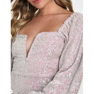 Lulus Fabulous Essence Womens M Blush Iridescent Sequin Bodycon Mini Dress NWT thumbnail 3