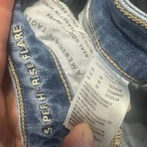 American Eagle 00 distressed super high rise flare hippy jeans thumbnail 2