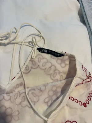 Zara white cotton red embroidery dress thumbnail 4
