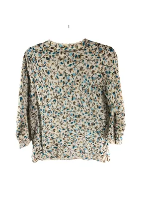 Eddie Bauer Floral Button-Down Cardigan Sweater Womens M Beige Blue Cotton Blend thumbnail 2