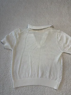 Lizette Collection Y2K Coquette White Open Knit Rhinestone Polo Top Size L thumbnail 4