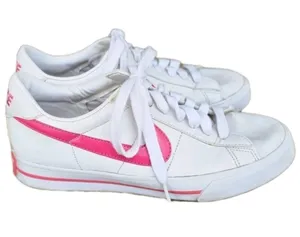 Nike Women's Pink White Sneaker Shoes Leather Size 8 Vintage Y2K 90s girlcore thumbnail 1