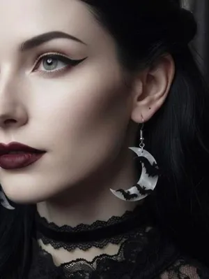 Crescent Moon Bat Acrylic Dangle Earrings Gothic Women Fashion Jewelry thumbnail 2