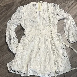 Impressions Cream Long Sleeve Lace Dress thumbnail 11