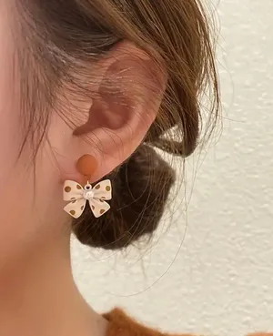 NEW Polka dot coquette bow earrings trendy bow earrings bow jewelry brown bow earrings thumbnail 2