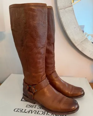 Frye Phillip Harness Tall Cognac Leather riding boots size 7.5 thumbnail 1