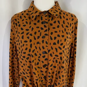 New Tie Front Button Down Shirtdress Animal Print Long Sleeve Mini thumbnail 6