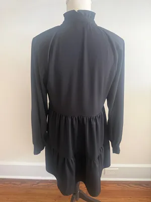 Amanda Uprichard Saffron Dress Black Tiered V neck Size M LIKE NEW! thumbnail 5