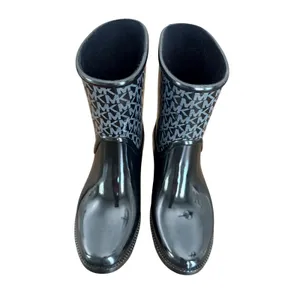 Michael Kors Womens Sutter Black Monogram Logo Glossy Rubber Rain Boots Size 6 thumbnail 3