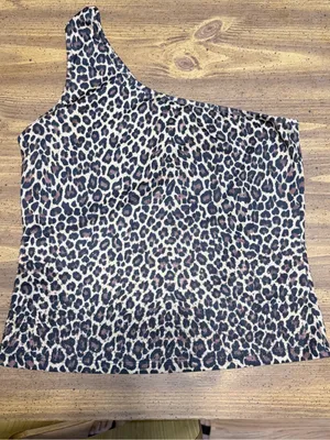 One-Shoulder Leopard Print Women's Top - Brown asymmetrical sequins thumbnail 2