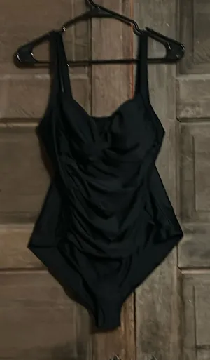 ADFOLF One Piece Black‎ Ruched swimsuit. Sz medium. thumbnail 1
