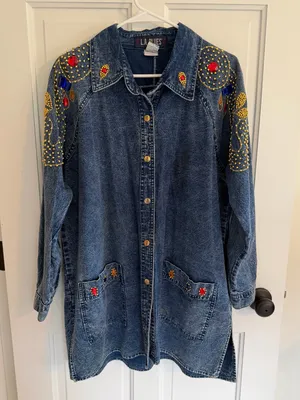 Vintage L.A. Blues Jeweled‎ Studded Denim Tunic Shirt Jacket Size 14-16 thumbnail 1