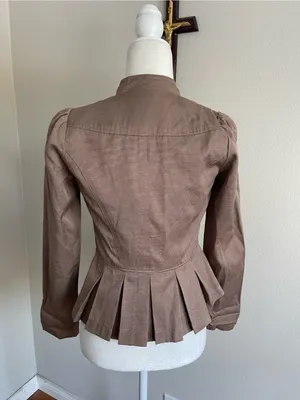 Arden B Taupe Military-Style Peplum Jacket with Gold Buttons thumbnail 5