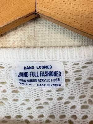 Vintage 60s 70s Hand Loomed White Pointelle Knit Tie Neck Sweater thumbnail 5