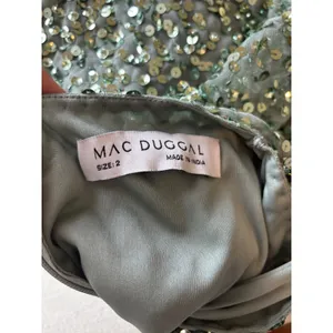 NWT $398 Mac Duggal Sequin‎ Midi Dress 2 Sage Green Flutter Sleeve Trumpet 10801 thumbnail 4