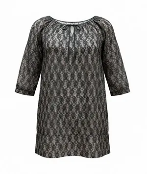 VTG 60s Carol Brent Black Lace Blouse Peasant Top Mini Dress Sheer Boho Goth M thumbnail 1
