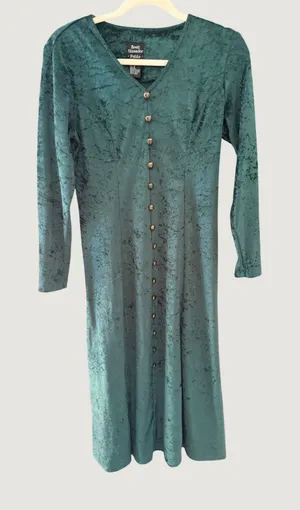 Brett Vintage 90s Teal Green Crushed Velvet Whimsigoth Witchy Maxi Dress Size 6 thumbnail 1