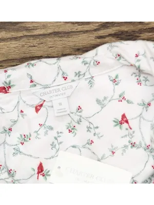 NWT Charter Club Printed Flannel Pajama Set Delicate Cardinal White Multi 1X thumbnail 7